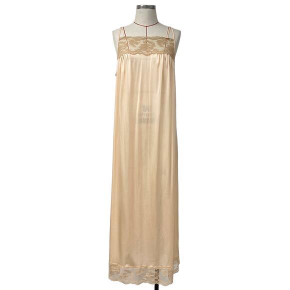 Vintage Womens Peach Lace Detail Long Slip Dress - Picture 2 of 7